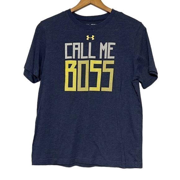 Under Armour T-shirt Boy's Size XL Blue Call Me Boss Short Sleeve Heatgear Loose - Picture 1 of 9